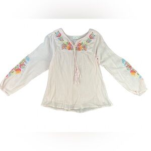 MIMI & MAGGIE Girls Long Sleeve Floral Embroidered Crinkle Blouse - L (14)